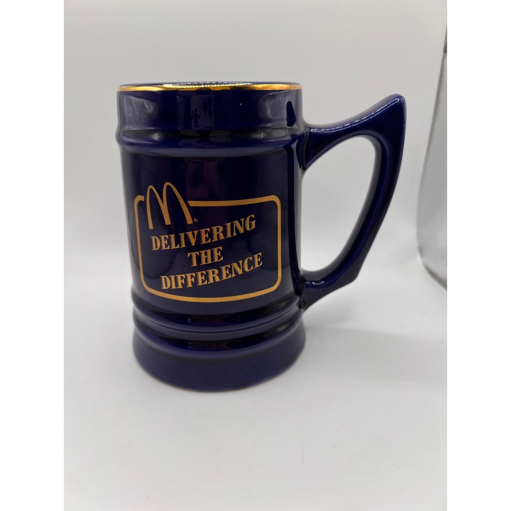 Vintage McDonald's Delivering The Difference Blue Coffee Stein 1980s Fast Food